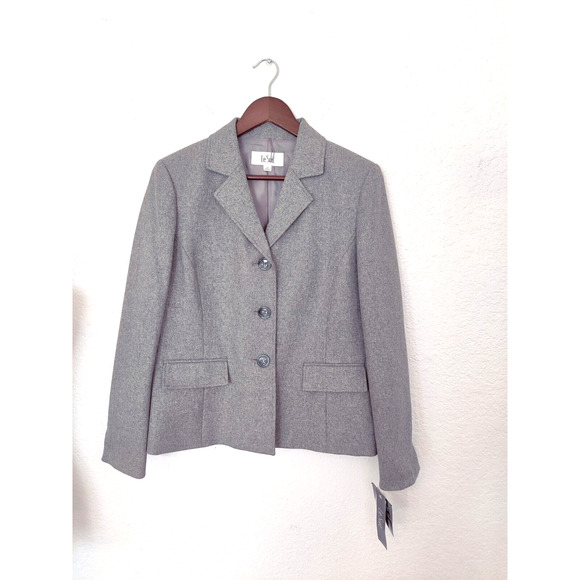 Le Suit Jackets & Blazers - Le Suit Gray Formal Tweed Long Sleeve Collared Blazer Size 10